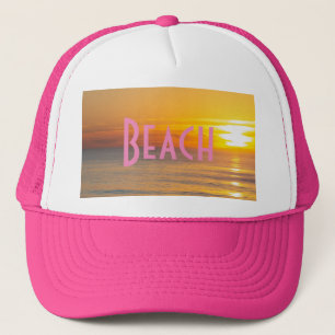 Boné Cor rosa-rosa quente do sol de texto personalizado