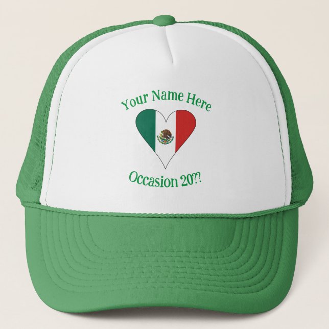 Boné Coração Personalizado da Bandeira Mexicana (Frente)