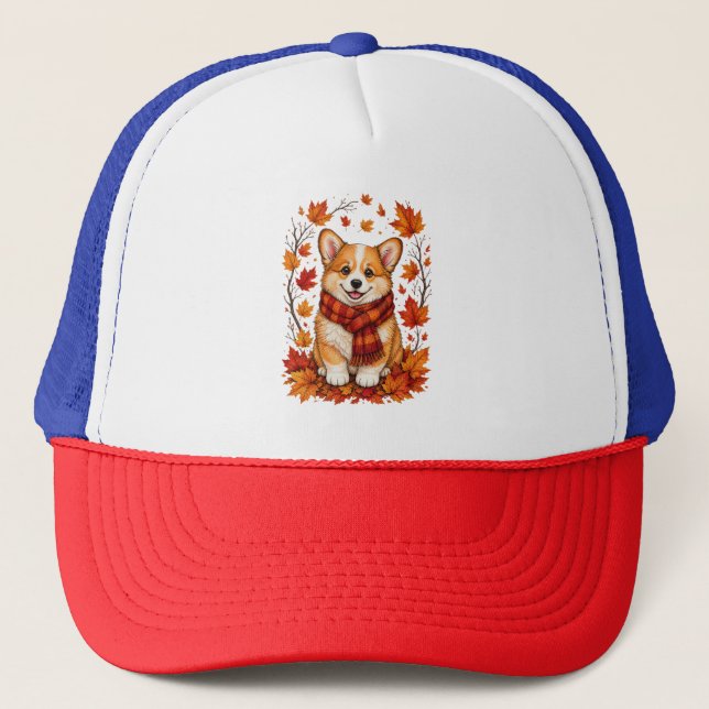 Boné Corgi Dog Aconchegante de Outono (Frente)
