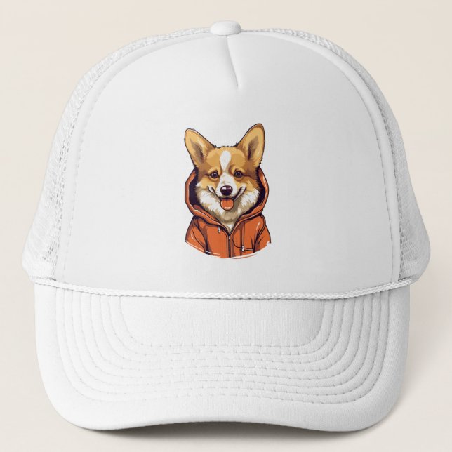 Boné Corgi Engraçado Vestindo Moletom (Frente)