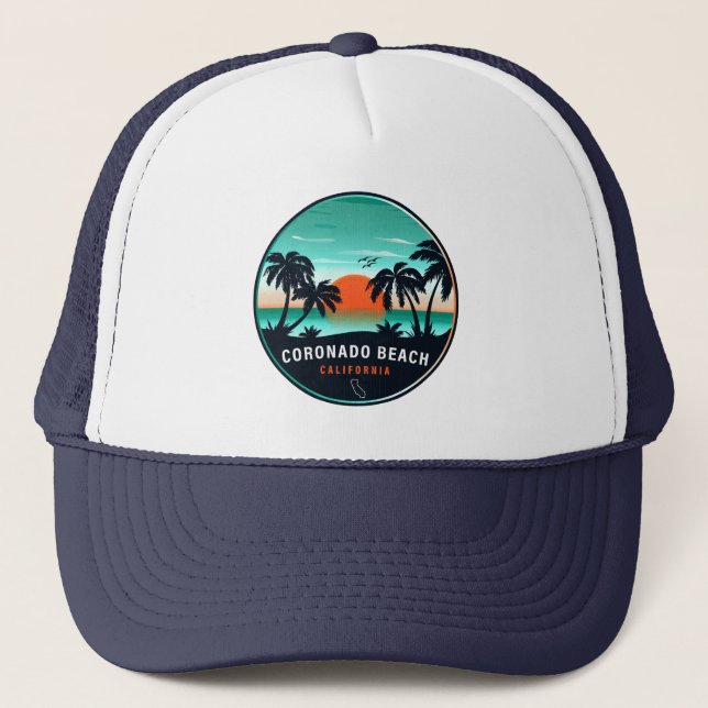 Boné Coronado Beach California Retro Sunset Souvenirs (Frente)