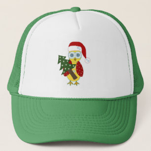 Boné Coruja com Chapéu Vermelho e Árvore de Natal
