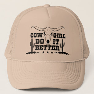 Boné COWGIRL FAÇA MELHOR Crânio de Vaca com arte de chi