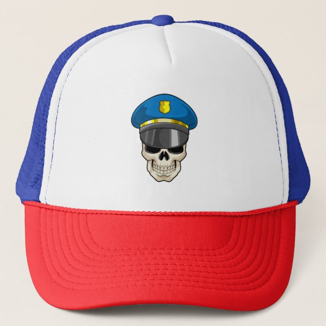 Boné Crânio como policial com chapéu policial (Frente)