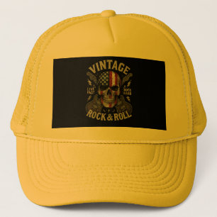 Boné Crânio de Rock Antigo Bandeira Americana Guitarra