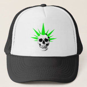 Boné Crânio do punk rock com cabelo verde de néon de