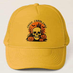 Boné Creep, Carve, Chill: Halloween Skull & Pumpkin
