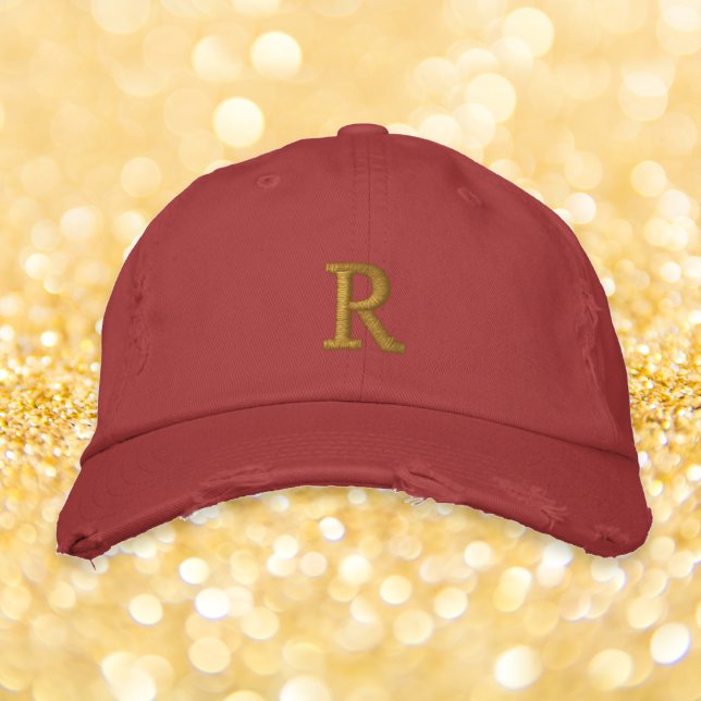 Boné Criar Monograma Personalizado Mens Mães Vermelho D (Create Custom Monogram Mens Womens Red Distressed Embroidered Baseball Cap)