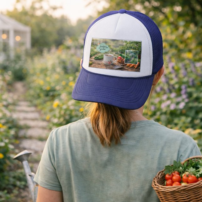 Boné Crie sua própria foto de Café antes da jardinagem (Create your own Coffee before gardening photo Trucker Hat. You can add your own photo and name.)