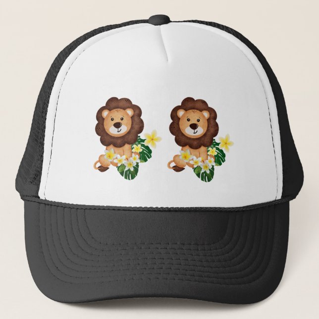 Boné Cubo-leão-bonito com flores tropicais (Frente)
