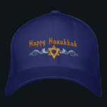 Boné Cumprimento de Hanukkah<br><div class="desc">Características de design de Hanukkah uma estrela de David do ouro com redemoinhos azuis. O texto acima diz Hanukkah feliz,  mas é opcional e pode ser personalizado por você ou ser suprimido.</div>