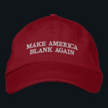 Boné Custom Color & Text Make America Blank Again Trump<br><div class="desc">This eye catching hat features a play on the Donald Trump slogan to Make America Blank Again on a deep red background. These hats are customizable, you can edit the text and color if you wish. Just hit the Personalize button to make it yours. You can also add custom embroidery...</div>