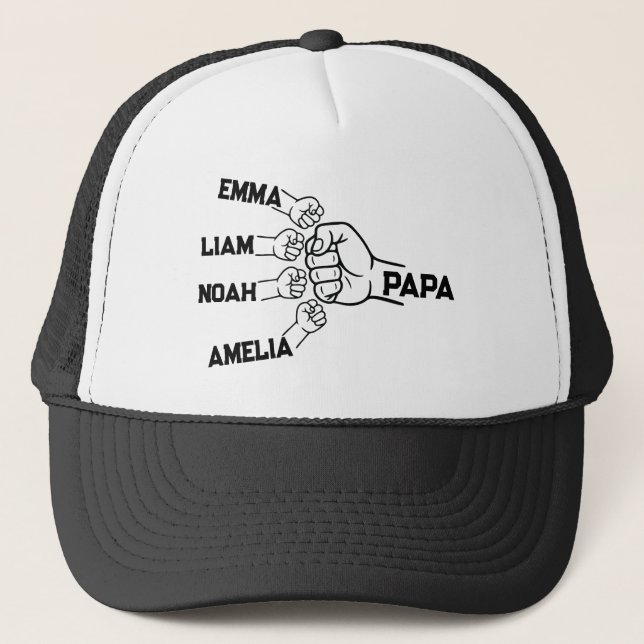 Boné Custom Papa Fist Bump Trucker Hat with 4 Names (Frente)