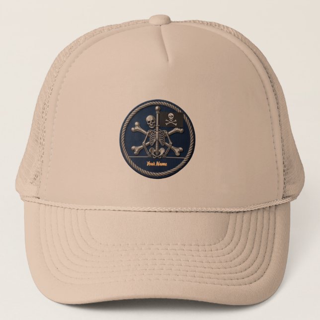 Boné Customizable Pirate Skull Trucker Hat: Personalize (Frente)