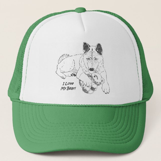 Boné Cute akita e Teddy Urso Arte Verde (Frente)