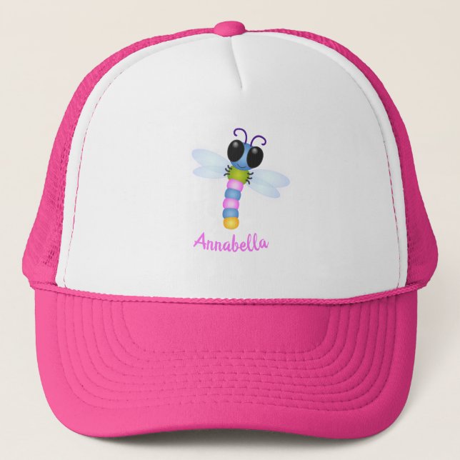 Boné Cute blue and pink dragonfly cartoon illustration (Frente)