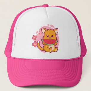 Boné Cute Cat Eating Watermelon Kawaii