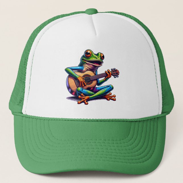 Boné Cute Frog Playing a Guitar (Frente)