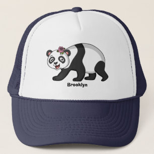Boné Cute happy panda bear with flower cartoon 