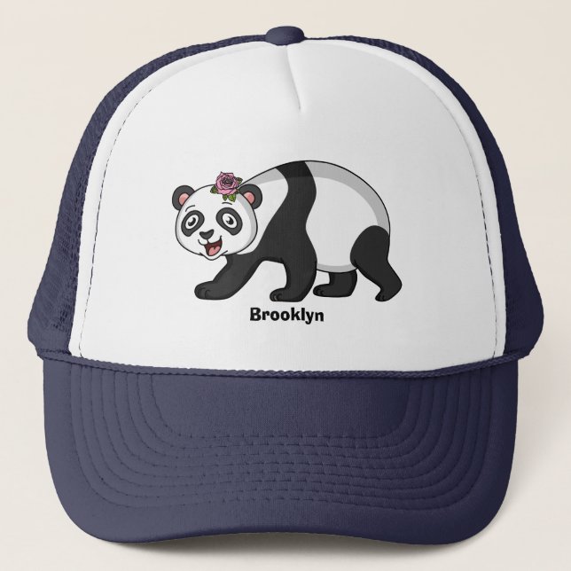 Boné Cute happy panda bear with flower cartoon  (Frente)