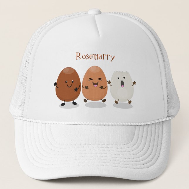 Boné Cute kawaii eggs funny cartoon illustration (Frente)