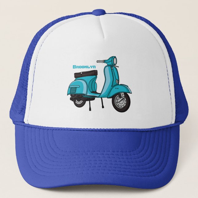 Boné Cute moped motorcycle cartoon illustration (Frente)