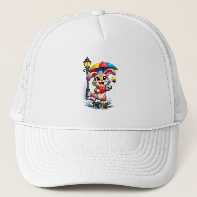 Boné Cute Rainbow Bunny with Umbrella Design (Frente)