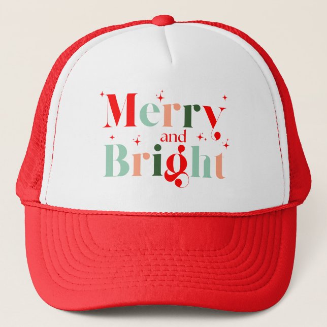 Boné Cute Red Pink Green Merry and Bright Christmas (Frente)
