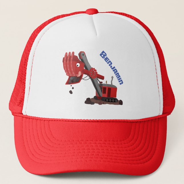 Boné Cute red steam shovel digger cartoon illustration (Frente)