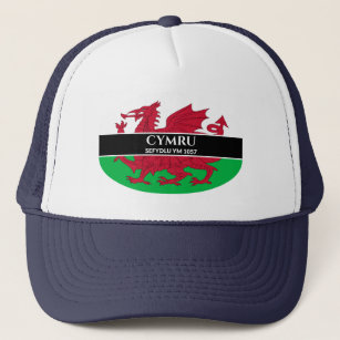 Boné Cymru Sefydlu Ym 1057 Welsh Dragon Flag White Text