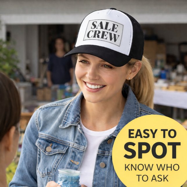 Boné da Equipe de Venda de Garagem para Vendedores (Make your garage sale easier to manage with a simple way to identify who’s running the sale. )