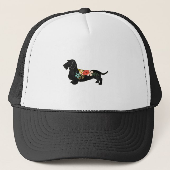 Boné Dachshund Bohemian Floral Silhouette (Frente)
