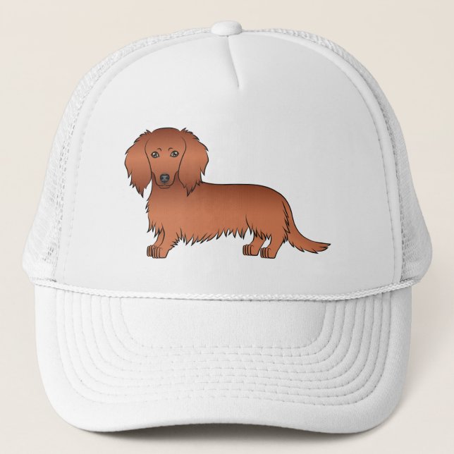Boné Dachshund Cartoon Cute de Cabelo Longo Vermelho (Frente)