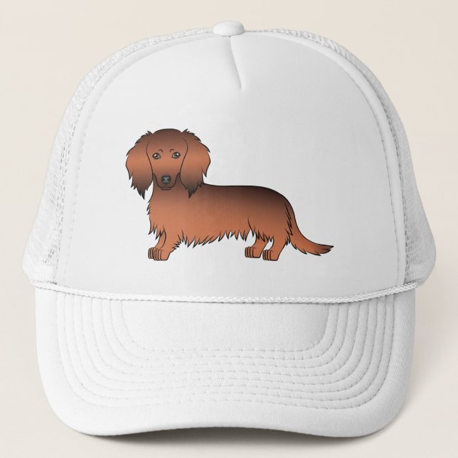 Boné Dachshund Cartoon Cute de Pelo Longo e Cor Sable V (Frente)