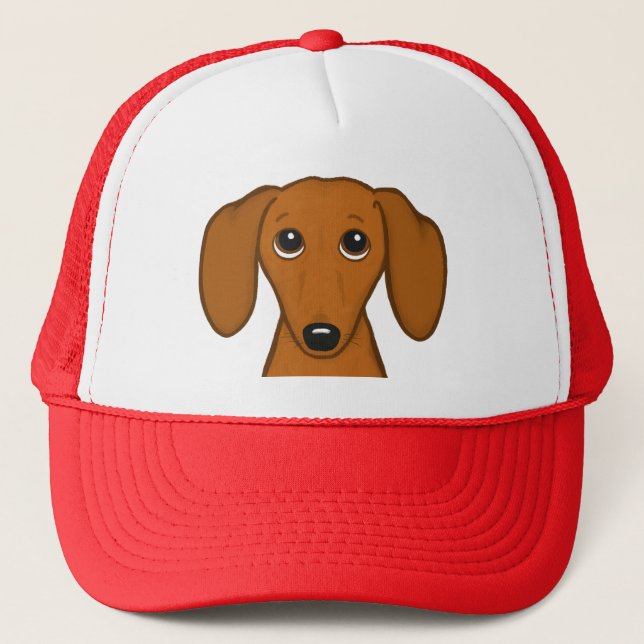 Boné Dachshund Vermelho Cugado | Cachorro-branco engraç (Frente)