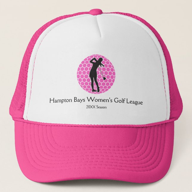 Boné Dama Rosa Golfer Silhouette Golf Hat (Frente)
