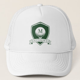 Boné Dark Green and White Name Initial Monogram Golfer