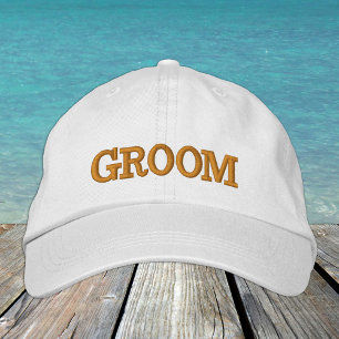 Boné de beisebol bordado GROOM dourado / branco