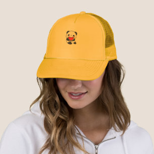 Boné de Caminhoneiro Amarelo de Panda Fofo Comendo