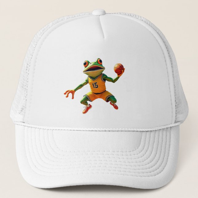 Boné de caminhoneiro branco Basketball Frog (Frente)