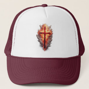 Boné de Caminhoneiro com Cruz Cristã Flamejante