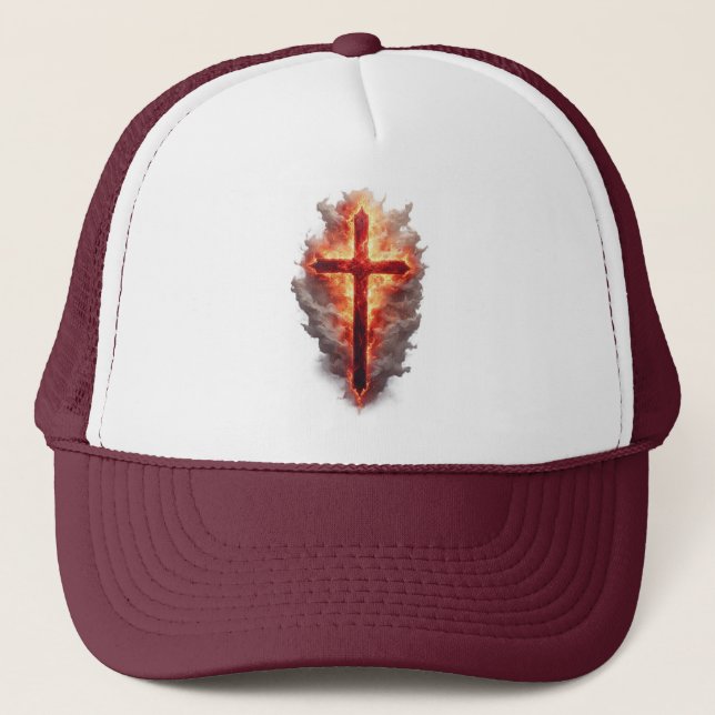 Boné de Caminhoneiro com Cruz Cristã Flamejante (Frente)
