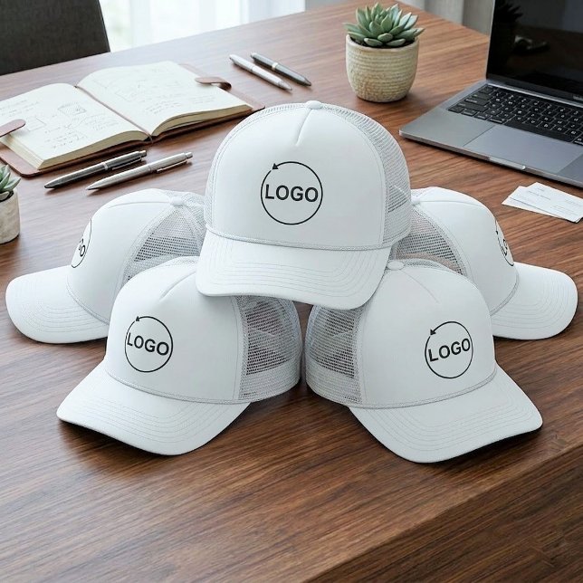 Boné de Caminhoneiro de Marca da Empresa de Logoti (Custom business logo trucker hats, No minimum company branded caps, Modern corporate employee )