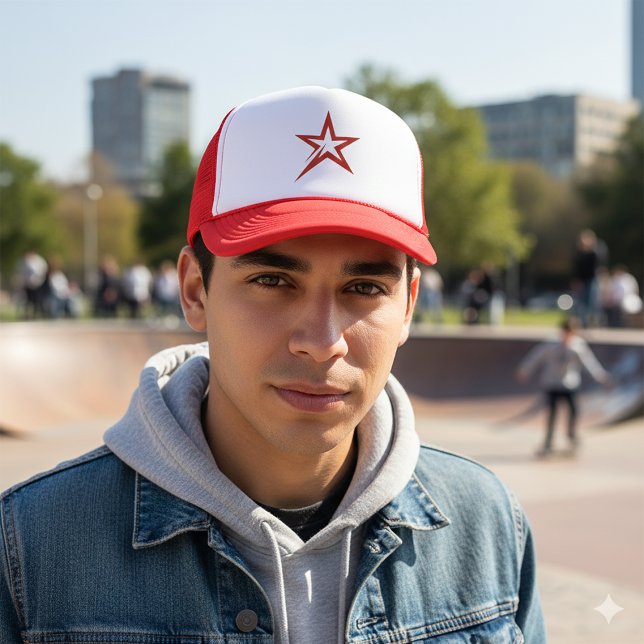 Boné de Caminhoneiro Estilo Retro com Marca de Est (Stylish Red Star Mark Retro Style Trucker Hat)