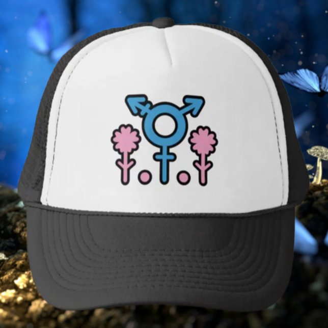 Boné de Caminhoneiro Símbolo do Orgulho Trans em F (Criador carregado)