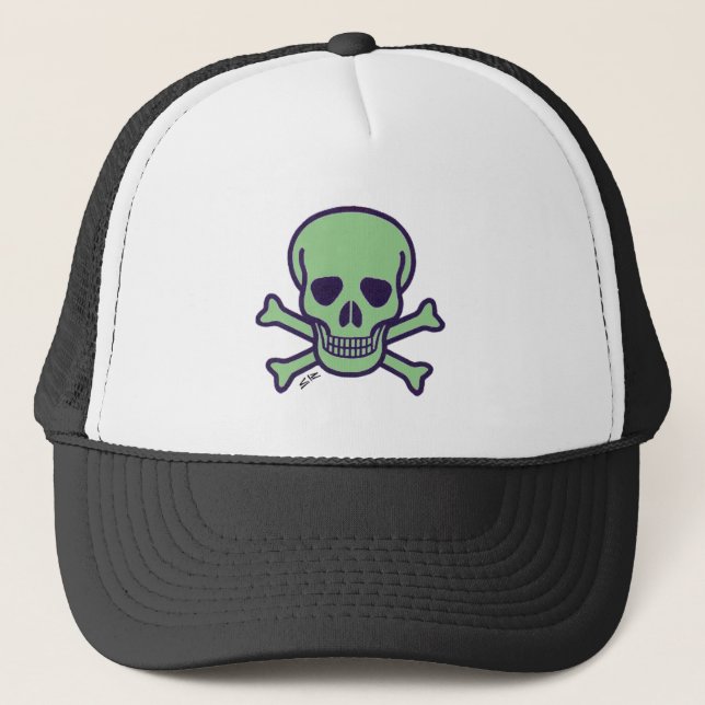 Boné de caminhoneiro verde e preto Green Skull (Frente)