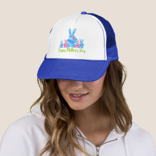 Boné de camionista com coelhinhos e flores