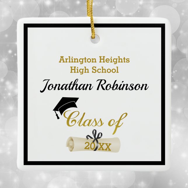 Boné de Formando preto e ornamento cerâmico de dip (Criador carregado)