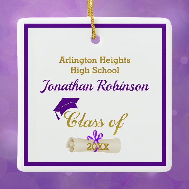 Boné de Formando roxo e ornamento cerâmico de dipl (Criador carregado)