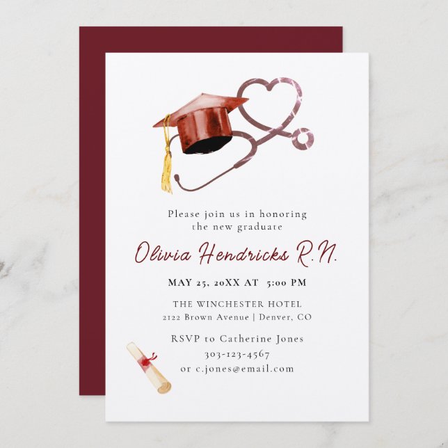 Boné de formatura de Enfermagem e Convite a Esteto (Frente/Verso)